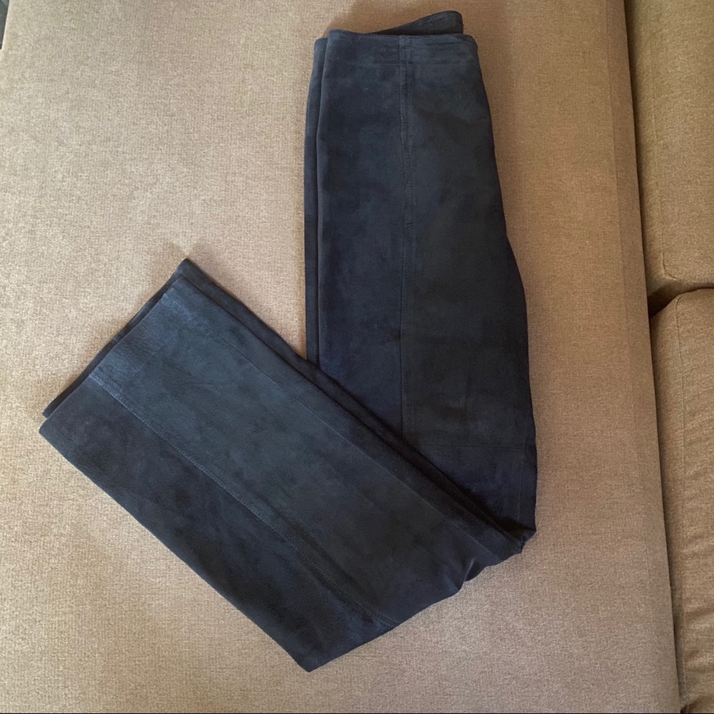 Yansi Fugel black suede wide leg dress pants